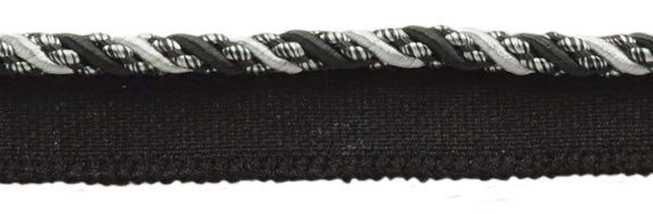 Medium 4/16 inch Noblesse Collection Lip Cord Style# 0416H Color: Black, Silver Grey - SGB (Sold by The Yard)