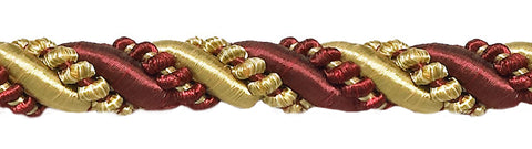 10 Yard Value Pack of Large Burgundy Red, Gold 7/16 inch Imperial II Decorative Cord Without Lip Style# 716I2 Color: BURGUNDY GOLD - 1253 (30 Ft / 9 Meters)