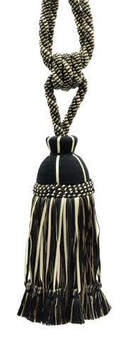 Set of 2 / Black, Sandstone Gorgeous, Large Ribbon Tassel Tieback / 9 1/2 inch long Tassel, 32 inch Spread (embrace) / Style# TBHR095 (9130) Color: Noir Beige - 21775