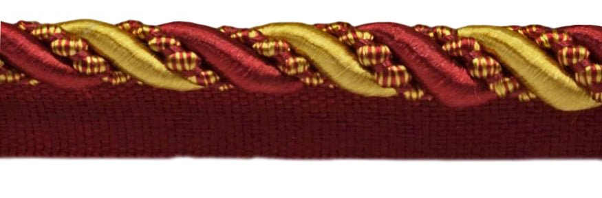 Large 7/16 inch Burgundy Red Gold, Noblesse Collection Lip Cord Style# 0716H Color: Carmine Gold - 1253 (Sold by The Yard) - DecoPro