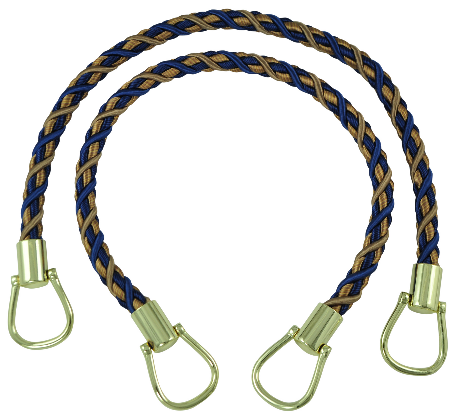 Pair of Elegant Ultramarine Blue, Tan Curtain & Drapery Rope Tiebacks, 18 inch Long, Approx. 1/2 inch Thick, Style# BRTBM Color# NAVY TAUPE - 5817 - DecoPro