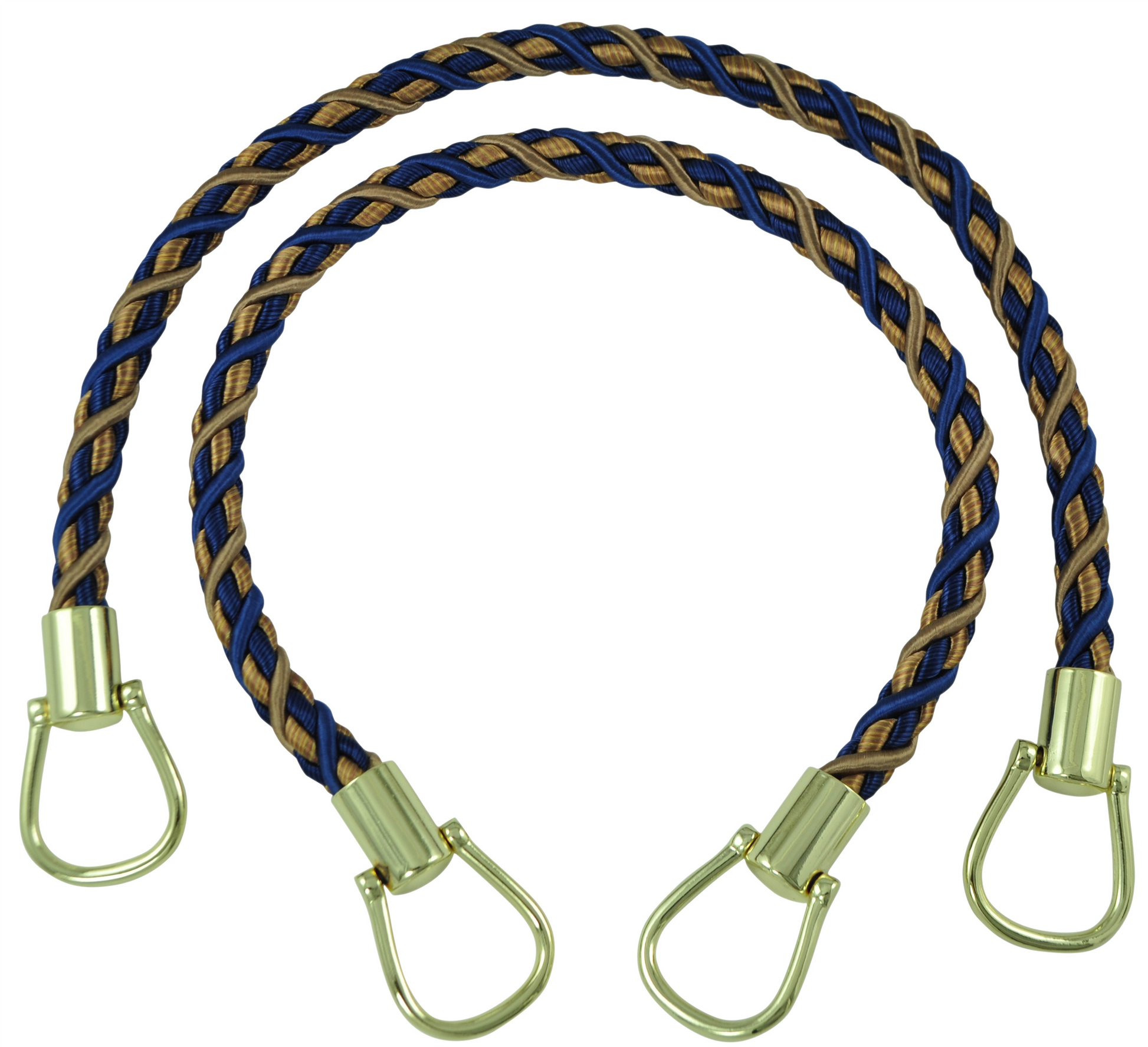 Pair of Elegant Ultramarine Blue, Tan Curtain & Drapery Rope Tiebacks, 18 inch Long, Approx. 1/2 inch Thick, Style# BRTBM Color# NAVY TAUPE - 5817 - DecoPro