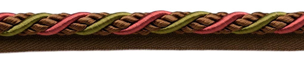 Large 3/8 inch Green, Brown, Red Basic Trim Cord With Sewing Lip / Style# 0038AXL / Color: Cocoa Coral - LX08 / Sold by The Yard