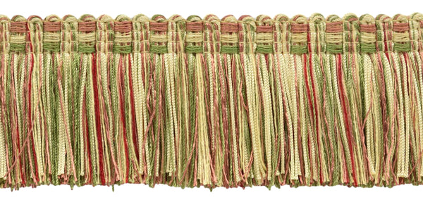 18 Yard Package of Veranda Collection 3 inch Brush Fringe Trim / Pastel Green, Yellow Maize, Light Brick Red / Style#: 0300VB / Color: Daylily Bouquet - VNT8 (54 ft/16.5 M)