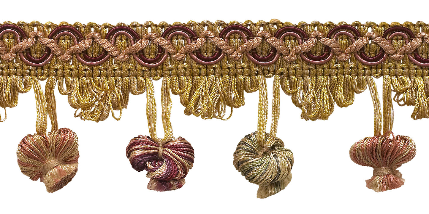 Cherry Red, Beige, Green 2 inch Imperial II Onion Tassel Fringe Style# NT2503 Color: BERRY PATCH - 4260 (Sold by The Yard) - DecoPro