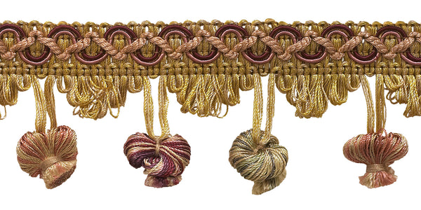 Cherry Red, Beige, Green 2 inch Imperial II Onion Tassel Fringe Style# NT2503 Color: BERRY PATCH - 4260 (Sold by The Yard)