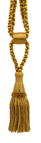 Old Gold Decorative Tassel Tiebacks / 5 1/2 inch Tassel Length / 24 inch Spread (embrace) / STYLE#: TBC055-SPR24 (8362) / COLOR: Old Gold - D05