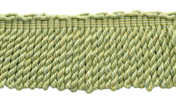 3 Inch Long Green, Off White, Teal, Alabaster Bullion Fringe Trim / Style# BFEMP3 (21927) / Color: Meadow - W162 / Sold By the Yard