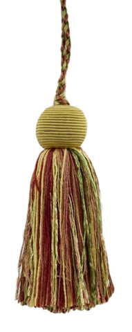 Decorative 4 inch Tassel / Pastel Green, Yellow Maize, Light Brick Red / Veranda Collection / Style# VTS / Color: Daylily Bouquet - VNT8, Sold Individually