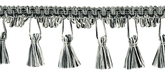 24 Yard Package - 2.5 Inch Black, Medium Grey, Vanilla Tassel Fringe Trim / Basic Trim Collection / Style# TFC025 / Color: Tuxedo - PR23 (72 Ft / 21.9 Meters) - DecoPro