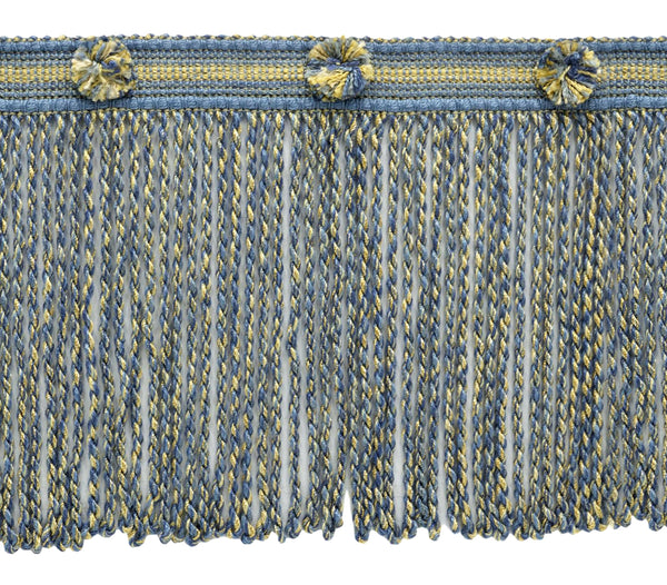 6 Inch Long French Blue, Cadet Blue, Gold, Champagne Bullion Fringe Trim / Style# BFHR6 / Color: Boudior - 51527 (Sold by The Yard)