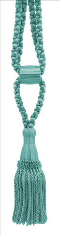 Light Aqua Blue Decorative Tassel Tiebacks / 5 1/2 inch Tassel Length / 24 inch Spread (embrace) / STYLE#: TBC055-SPR24 (8362) / COLOR: Ocean Blue - M17