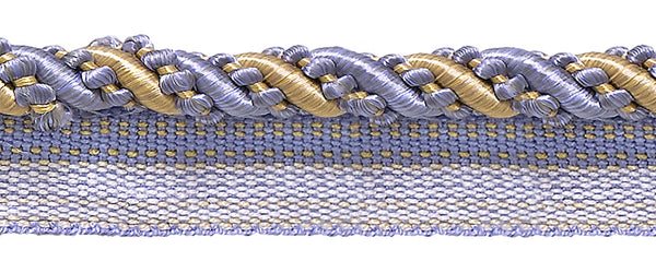 Medium Lavender Blue, Taupe 4/16 inch Imperial II Lip Cord Style# 0416I2 Color: PERIWINKLE GOLD - 5080 (Sold by The Yard)