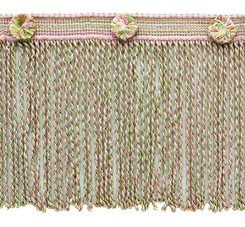 6 Inch Long Pink, White, Light Green Bullion Fringe Trim / Style# BFHR6 / Color: Pink Peppermint - 71378 (Sold by The Yard)