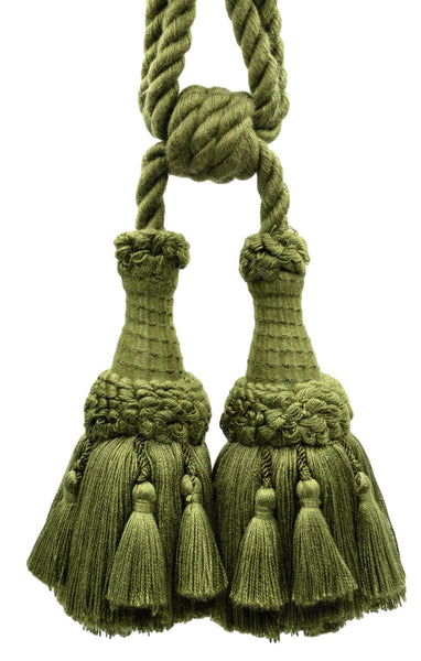 Ornate Double Tassel Tieback / 6 inch Tassel, 30 inch Spread (embrace) / Style# TBEMP6-2 Color: Doric Khaki Green - L50