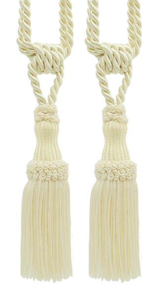 Pair Of Premium Ivory Decorative Chainette Tiebacks, 5 inch Tassel Length, 30 inch Spread (embrace), COLOR: Ecru - A2