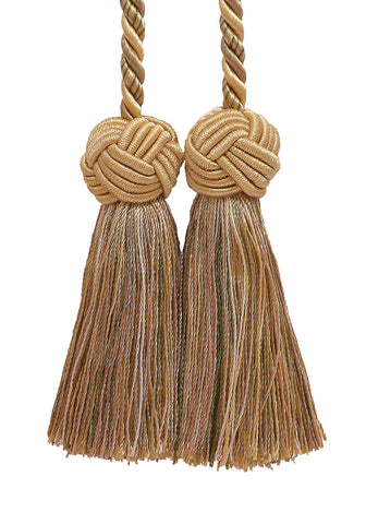 Double Tassel / Beige, Olive Green, Champagne / Tassel Tie with 3.5 inch Tassels, Baroque Collection Style# BCT Color: WINTER MEADOW - 693