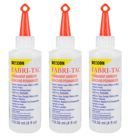 Three-Pack of Beacon Fabri-Tac Permanent Adhesive, 4 Ounce
