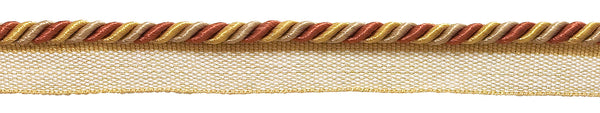 Small RUST GOLD Baroque Collection 3/16 inch Cord with Lip Style# 0316BL Color: CINNAMON TOAST - 6122 (Sold by The Yard)