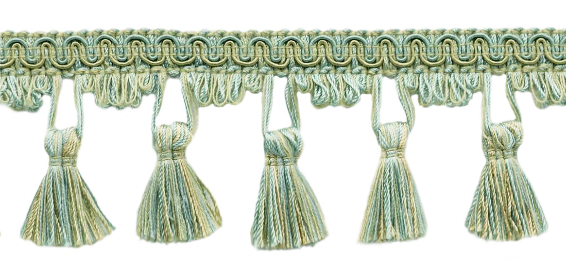 6 Yard Value Pack - 2.5 Inch Mint Parfait, Pebble, Lake Blue, Sandstone Tassel Fringe Trim / Basic Trim Collection / Style# TFC025 / Color: Aquamarine - PR10 (18 Ft / 5.5 Meters) - DecoPro