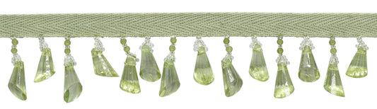 1 1/4" (3cm) Beautiful Handcrafted Beaded Fringe Trim with Bell Design | Fringe Trim (Style# B40693-AC), #L60 Solid / Dark Yellow Green - Sold By The Yard - DecoPro