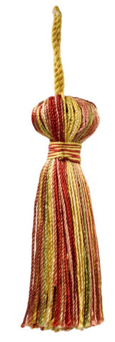Brick Dust, Alpine Green, Light Gold, Maize Petite Multi-colored Key Tassel / 3 inches long Tassel with 1 inch loop / Princess Collection / Style# BT3 (11309) Color: Carnival - PRA2B