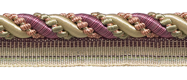 Large Dusty Rose,Olive Green, Eggplant 7/16 inch Imperial II Lip Cord Style# 0716I2 Color: OLIVE ROSE - 1010 (Sold by The Yard)