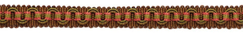 3/8 inch Alexander Collection Decorative Gimp Braid / Green, Brown, Red / Style# 0038AG / Color: Cocoa Coral - LX08 / Sold By the Yard