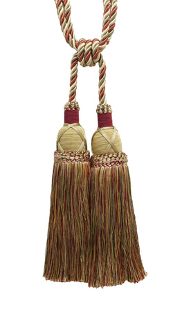 Beautiful Wine, Gold, Green Curtain and Drapery Tassel Tieback / 10 inch tassel, 30 1/2 inch Spread (embrace), 3/8 inch Cord, Imperial II Collection Style# TBIC-2 Color: CHERRY GROVE - 4770