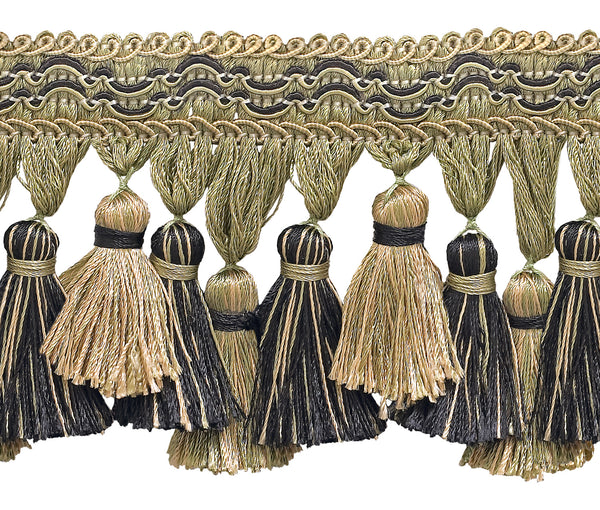 Taupe, Black 3 3/4 inch Imperial II Tassel Fringe Style# TFI2 Color: MIDNIGHT MEADOW - 4363 (Sold by The Yard)