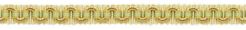 3/8 inch Alexander Collection Decorative Gimp Braid / White, Gold, Green / Style# 0038AG / Color: Linen - LX02 / Sold By the Yard