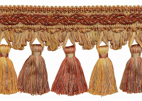 RUST GOLD 4 inch Baroque Tassel Fringe Style# TFB1 Color: CINNAMON TOAST - 6122 (Sold by The Yard)