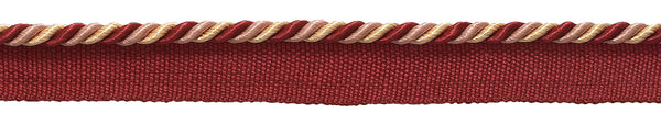 Small RED, LIGHT ROSE Baroque Collection 3/16 inch Cord with Lip Style# 0316BL Color: ROSE BOUQUET - 7953 (Sold by The Yard)