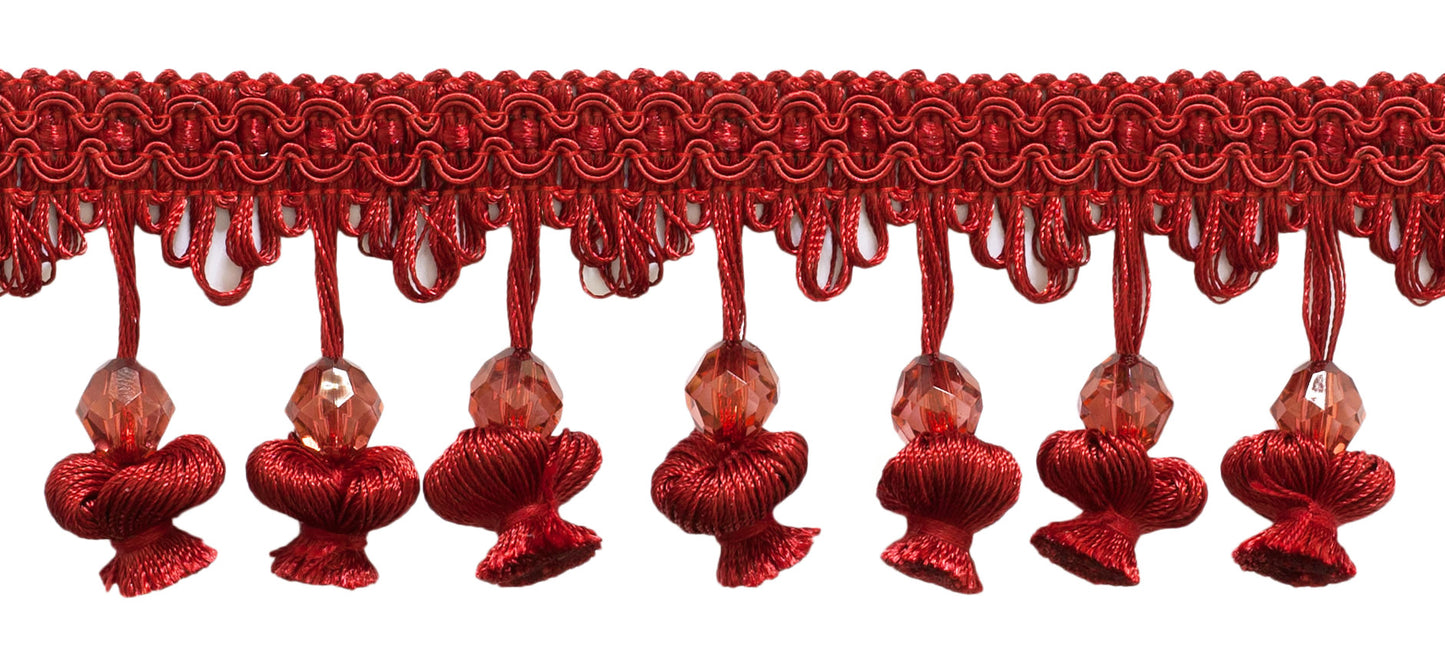 5 Yard Value Pack / 2 1/2 inch Beaded Onion Tassel Fringe / Style# NT2504 / Color: Red - E13 / 15 Ft / 4.6 M - DecoPro