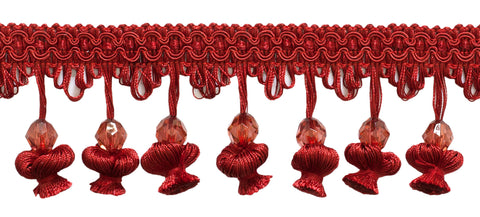 5 Yard Value Pack / 2 1/2 inch Beaded Onion Tassel Fringe / Style# NT2504 / Color: Red - E13 / 15 Ft / 4.6 M