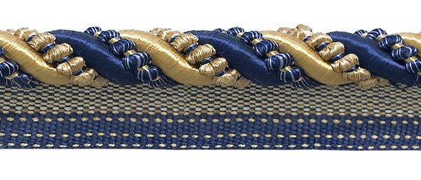 Large Gold, Navy Blue 7/16 inch Imperial II Lip Cord Style# 0716I2 Color: NAVY GOLD - 1152 (Sold by The Yard)