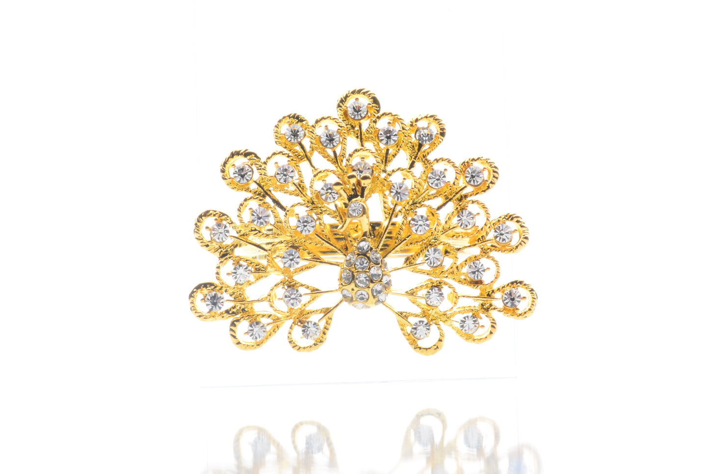 Set of 2 Beautiful, Premium Quality faux diamond Peacock design Gold Napkin Rings for dinners, holidays and weddings NR50311-G - DecoPro