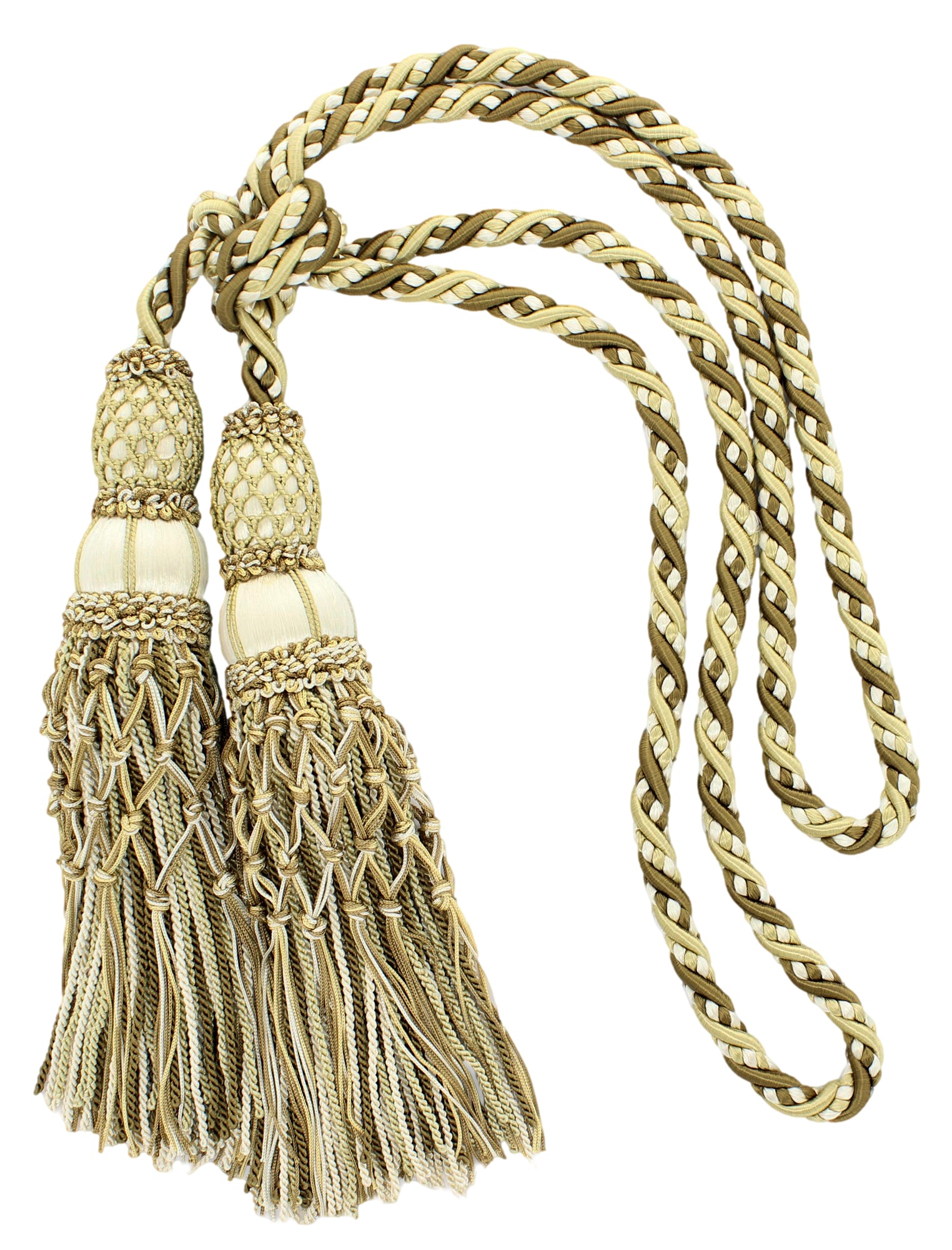 Pair of Large Gold Tassels with Twisted Rope Design Drape/Curtain