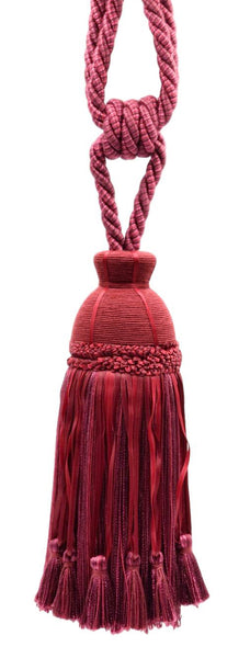 Maroon, Merlot Wine Gorgeous, Large Ribbon Tassel Tieback / 9 1/2 inch long Tassel, 32 inch Spread (embrace) / Style# TBHR095 (9130) Color: Rouge - 71357