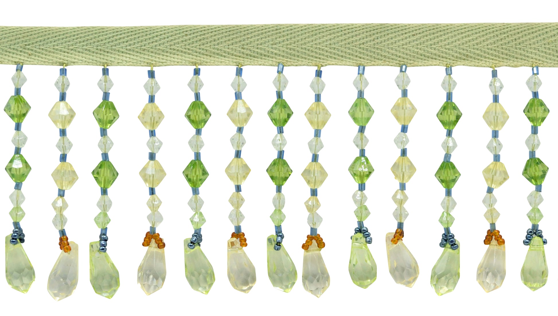 2 1/2" (6cm) Beautiful Handcrafted Diamond Teardrop Beaded Fringe Trim | Fringe Trim (Style# B12027-AC), #L60008 Multicolor / Forest Green - 3 Yards - DecoPro