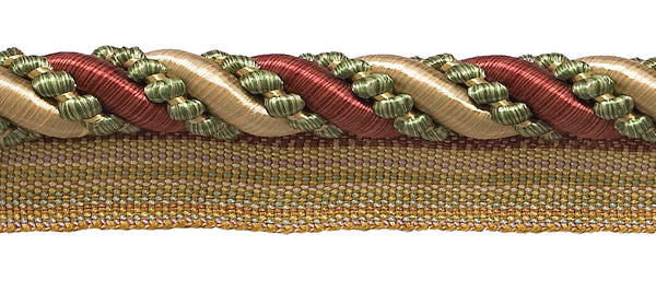 27 Yard Roll Large Wine, Gold, Green 7/16 inch Imperial II Lip Cord Style# 0716I2 Color: CHERRY GROVE - 4770 (25 Meters / 81 Ft.)