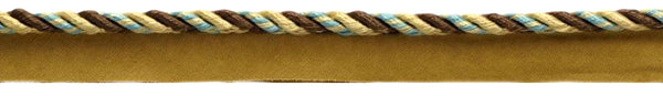 Small Multi colored Light Peacock Blue Color, Camel Gold 3/16 inch Cord with Lip / Style# 0316MLT / Color: PR24 / Sold by The Yard