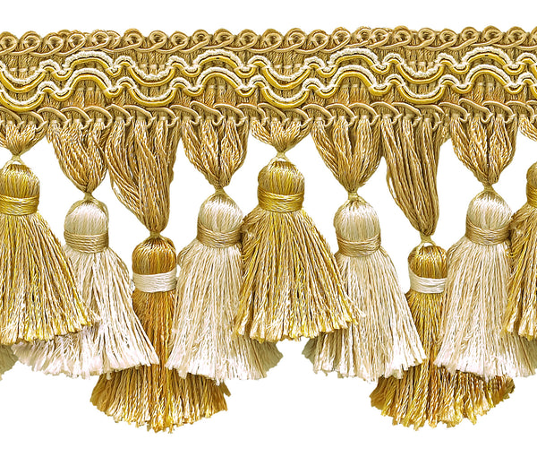 Light Gold, Ivory 3 3/4 inch Imperial II Tassel Fringe Style# TFI2 Color: IVORY GOLD - 2523 (Sold by The Yard)