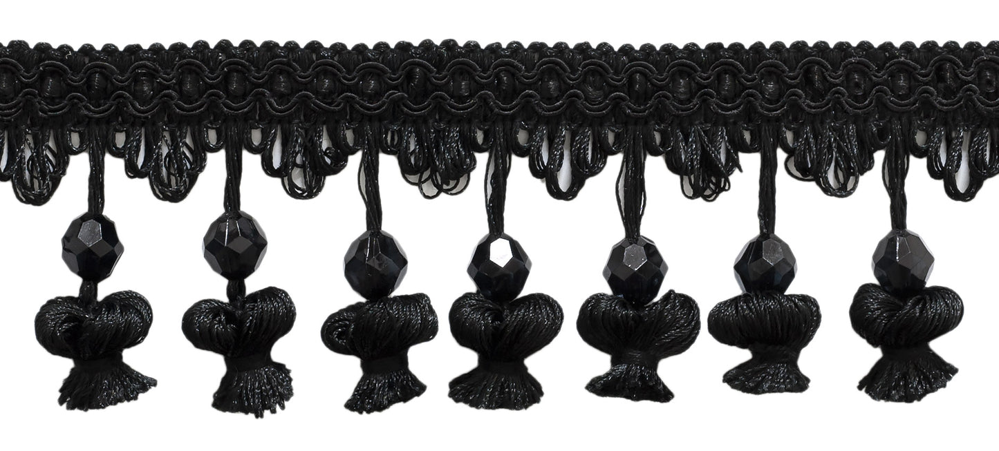2 1/2 inch Beaded Onion Tassel Fringe / Style# NT2504 / Color: Black - K9 / Sold by the Yard - DecoPro