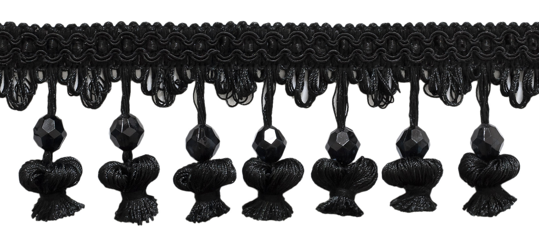 2 1/2 inch Beaded Onion Tassel Fringe / Style# NT2504 / Color: Black - K9 / Sold by the Yard - DecoPro