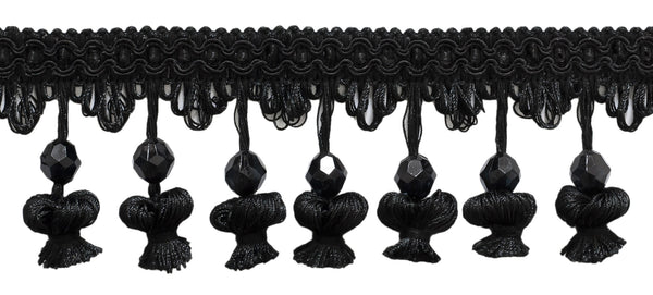2 1/2 inch Beaded Onion Tassel Fringe / Style# NT2504 / Color: Black - K9 / Sold by the Yard
