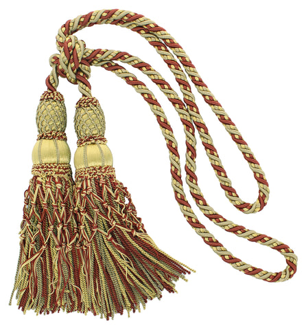 Beautiful Beechwood Gold, Camel Gold, Dark Rust Curtain & Drapery Large Double Tassel Tieback/10 inch tassel, 38 inch Spread Decorative Rope Holdback / Style# TBEL10-2 (21465) Color: EL09