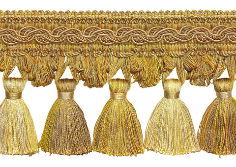 Two Tone Gold 4 inch Baroque Tassel Fringe Style# TFB1 Color: GOLD MEDLEY - 8633 (Sold by The Yard)