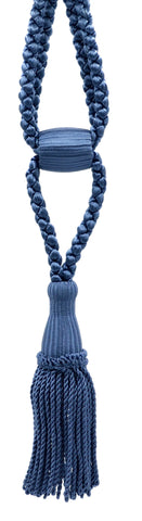 Set of 2 French Blue Decorative Tassel Tiebacks / 5 1/2 inch Tassel Length / 24 inch Spread (embrace) / STYLE#: TBC055-SPR24 (8362) / COLOR: M45