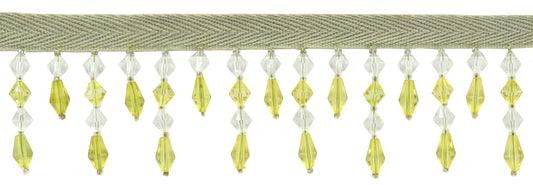 1 3/4" (4cm) Beautiful Handcrafted Diamond Beaded Fringe Trim | Fringe Trim (Style# B40692-AC), #L60008 Multicolor / Forest Green - 3 Yards - DecoPro